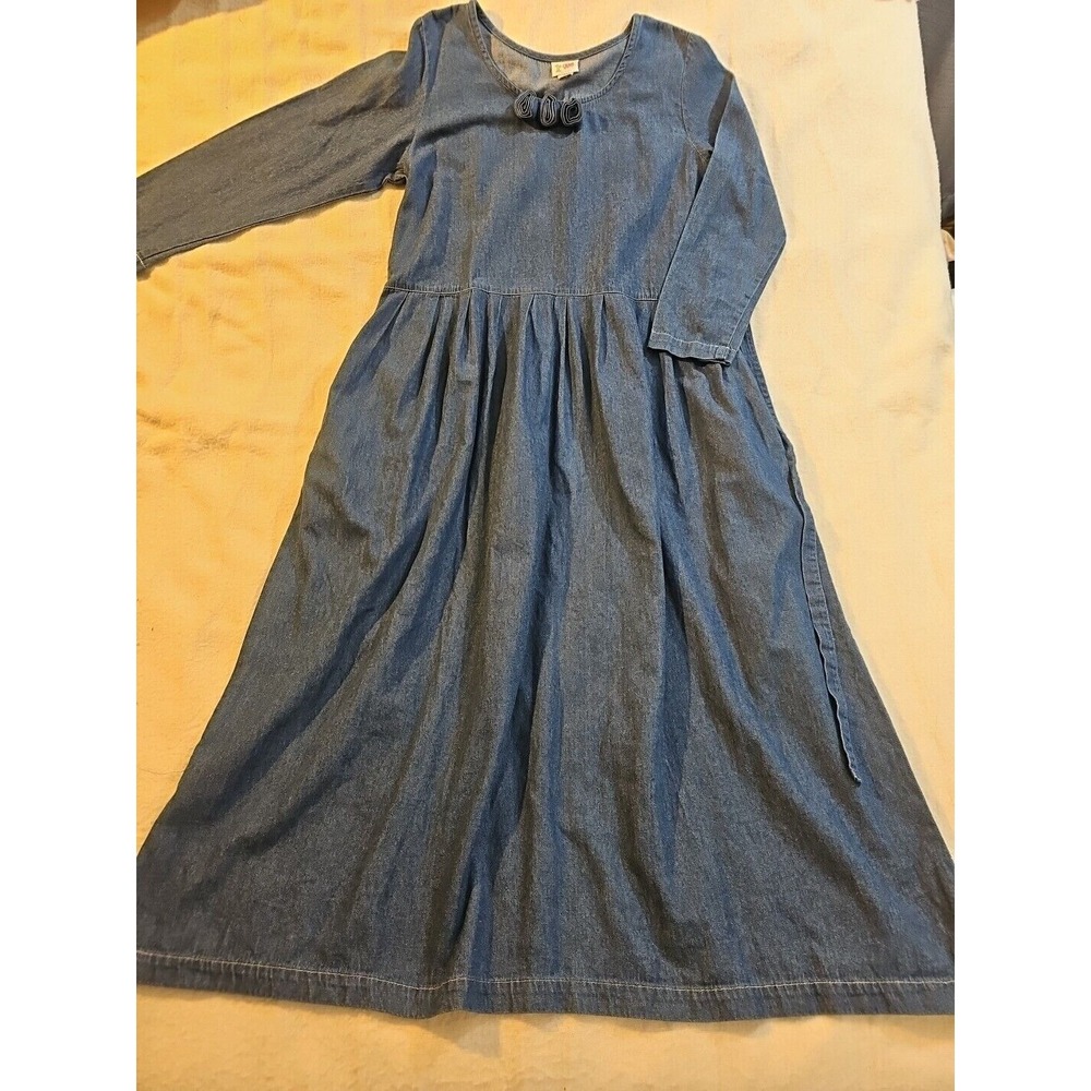 Vintage Cactus California Blue Jean Dress W/ Denim Roses Women's M Pockets‎ Belt